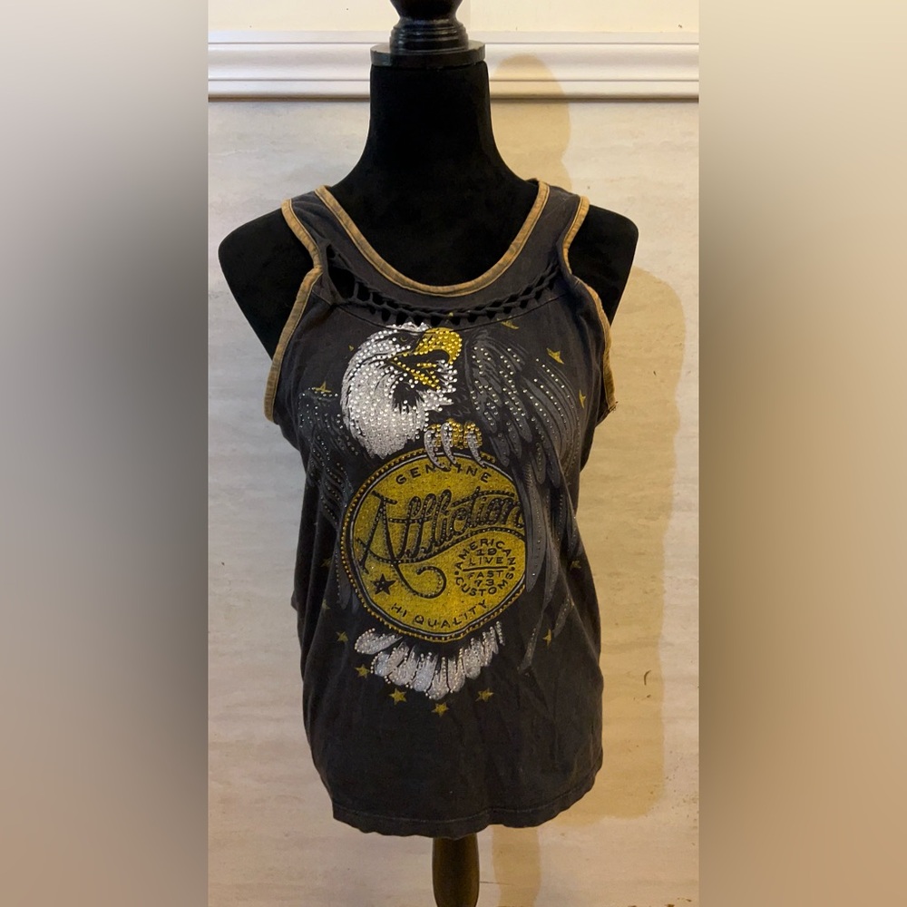Affliction Black Tank Top with Gold & White Eagle Graphic - Picture 2 of 15